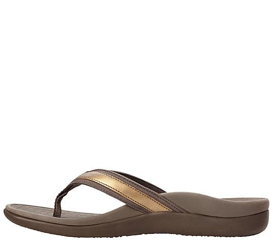 Tide ii Toe Post Women's Sandals - Bronze Metallic | Vionic Leather Thong Sandals - Tide II-Brandy