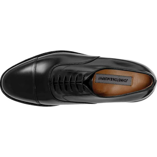 MELTON CAP TOE BLACK | Johnston & Murphy Men's Melton Cap Toe Black Calfskin at Brandy's Shoes Made in USA