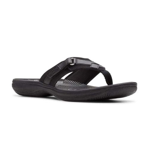 Clarks Women s Breeze Sea Flip-Flop Black Synthetic Patent