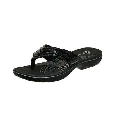 Clarks Women s Breeze Sea Flip-Flop Black Synthetic Patent