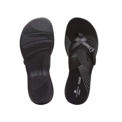 Clarks Women s Breeze Sea Flip-Flop Black Synthetic Patent