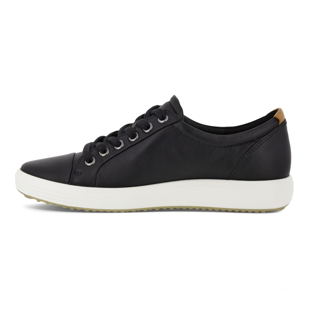 SOFT 7 SNEAKER BLK | Ecco Soft 7 430003 01001 Ladies Black Leather Arch Support Lace Up Shoes-Brandy