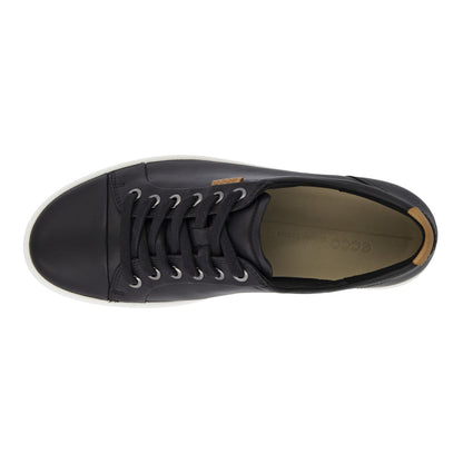 SOFT 7 SNEAKER BLK | Ecco Soft 7 430003 01001 Ladies Black Leather Arch Support Lace Up Shoes-Brandy