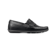 INTREPID BLACK MULTI | Florsheim Men's Intrepid Moc Toe Penny Driver Loafer, Black Milled with Brown Smooth-Brandy