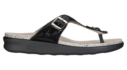 Sanibel T-Strap Slide Sandal | SAS WOMEN BLACK SNAKE Sanibel T-Strap Slide Sandal Made in USA Brandy's Shoes