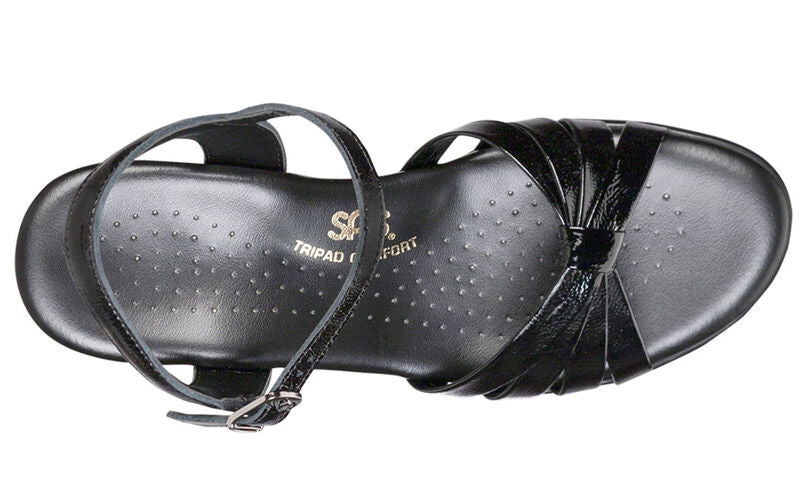 BLACK | SAS WOMEN Strippy BLACK Quarter Strap Wedge Sandal STRIPPY013 Brandy's Shoes Made in USA