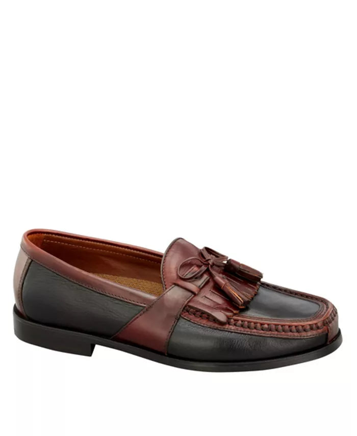 Johnston Murphy Men's Aragon Kiltie Tassel II 20-0592 Black-Brown | Johnston Murphy Men's Aragon II Kiltie Tassel 20-0592 Black Smooth-Antique Mahogany Waxed at Brandy's Shoes Made in USA