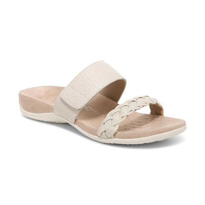 JEANNE CREAM | Vionic Women's Rest Jeanne Leather Woven Band Slide Sandal- Supportive Casual Adjustable Sandals That Include Three-Zone Comfort with Orthotic Insole Arch Support, Medium and Wide Fit, Sizes 5-11-JEANNE 250-Brandy