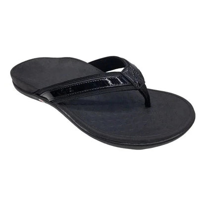Vionic Black Tide II Leather Toe Post Orthopedic Flip Flop Sandal | Vionic Tide II - Women's Flip Flop-Brandy