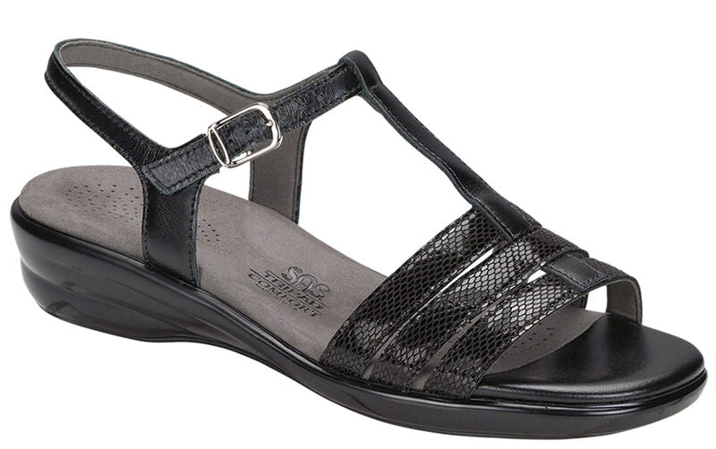 CAPRI BLACK SNAKE | SAS Capri WOMENS Black Snake Sandal 2300-229 Brandy's Shoes Made in USA