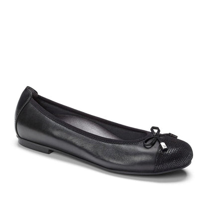 SPARK MINNA BLACK | Vionic Minna Snake Print Leather Cap-Toe Bow Ballet Flats-Brandy